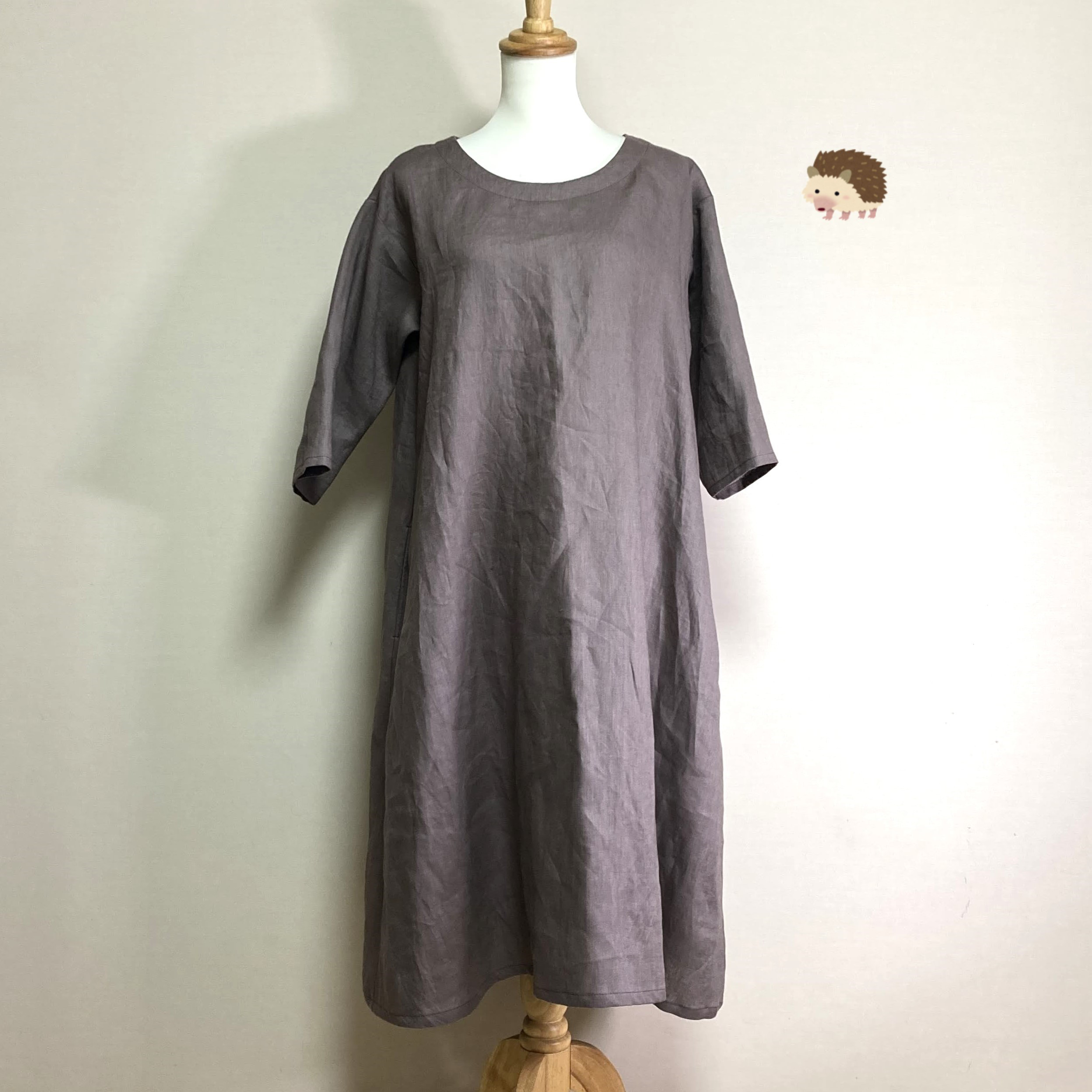 カラーリネン◆シンプルワンピース◆ブラウン◆フリーサイズ（中厚、リネン100％） 6,391円