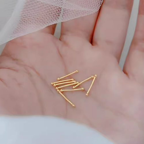 24K（片耳）K24純金バーベル型ラウンドボールピアス24金ピアス