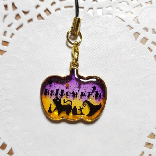 ハロウィン レジンストラップ 黒猫 2-59 その他アクセサリー あんず