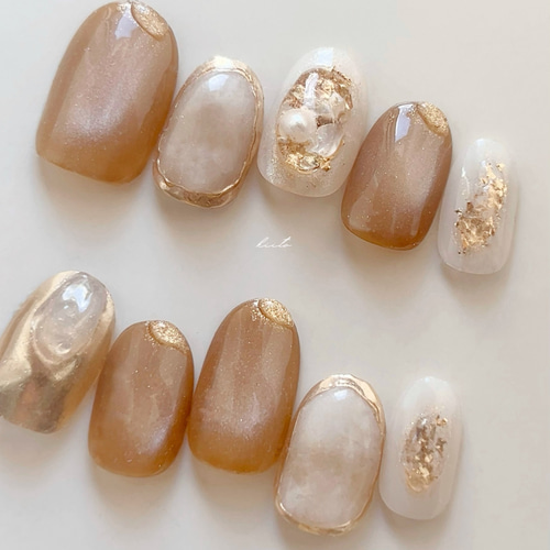 甘く香ばしいキャラメルマキアートnuance⟡.·ネイルチップ ブライダル  