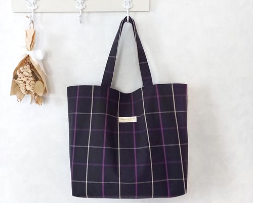 播州織 チェック柄のトートバッグ・ブラック トートバッグ green 通販