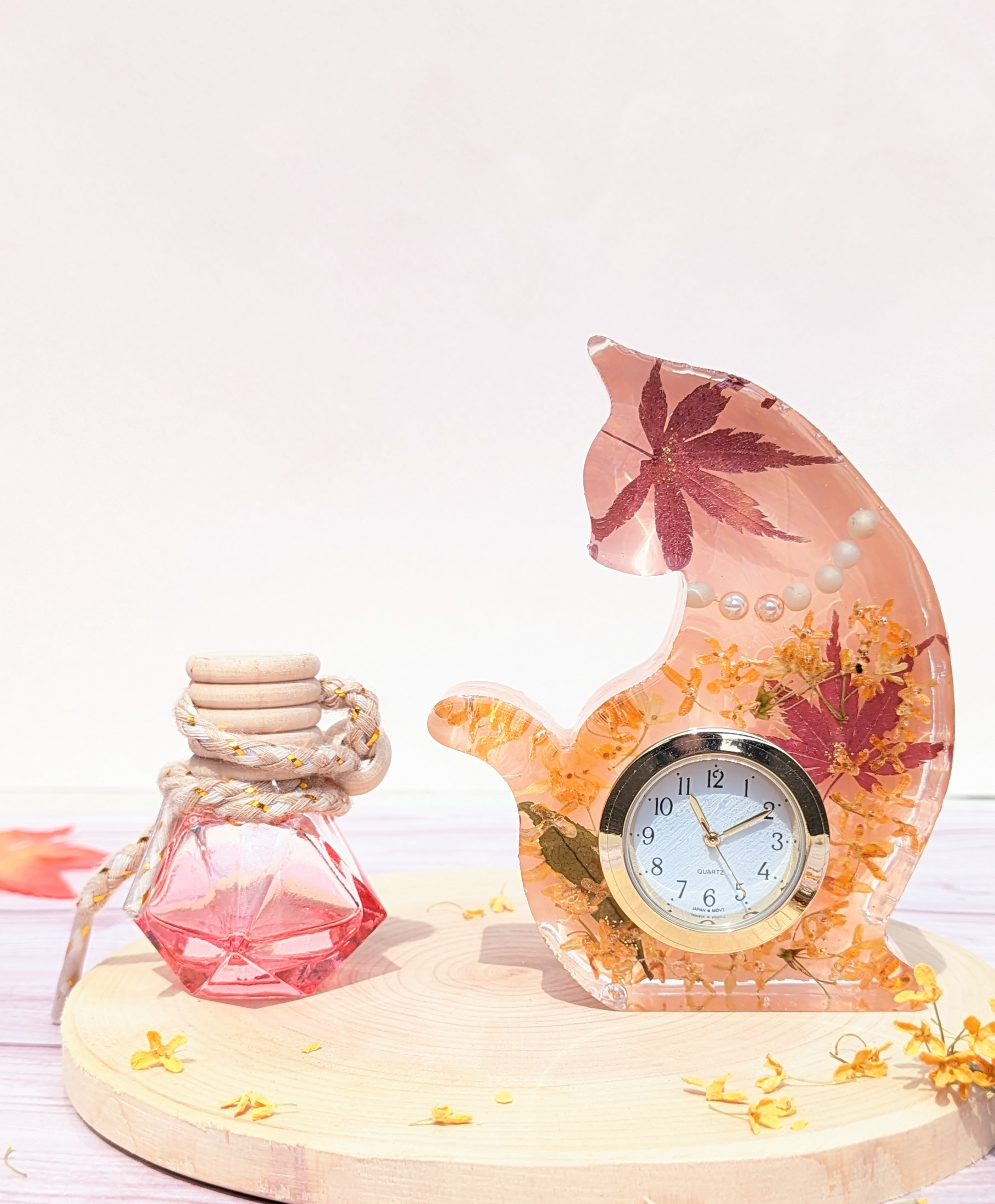 金木犀入り　猫時計と　選べるストームグラスセット　　秋限定2025