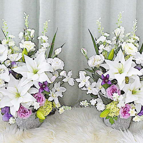 造花アレンジメント「青星・40㎝サイズ」 カサブランカとブルースター