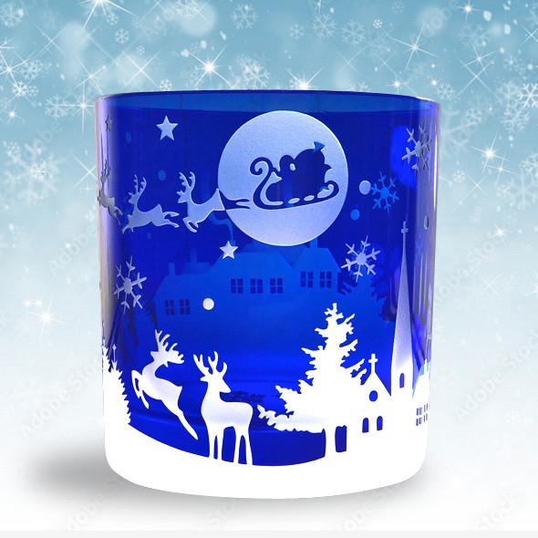 おしゃれなルリ色「クリスマス」ロックグラス