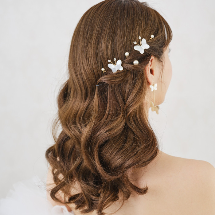 MA257　ヘッドドレス　ウェディング ゴールド　蝶々モチーフアレンジ　Uピン 結婚式　披露宴 お色直し