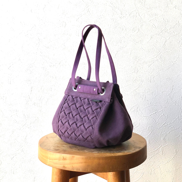スモッキング2way巾着バッグ★グレープ★受注制作★ショルダーストラップ別売 1枚目の画像