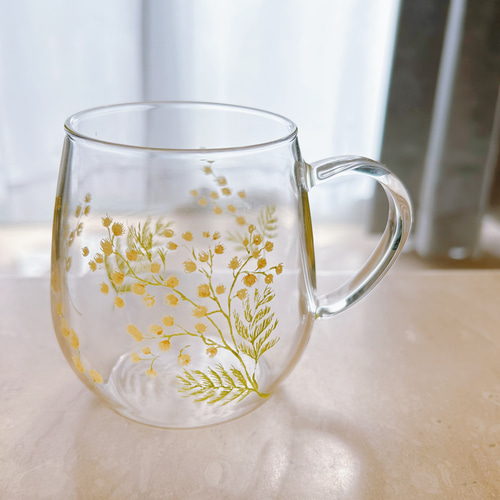レンジOK♪ミモザのガラスマグカップ マグカップ ayayan 通販 18252081