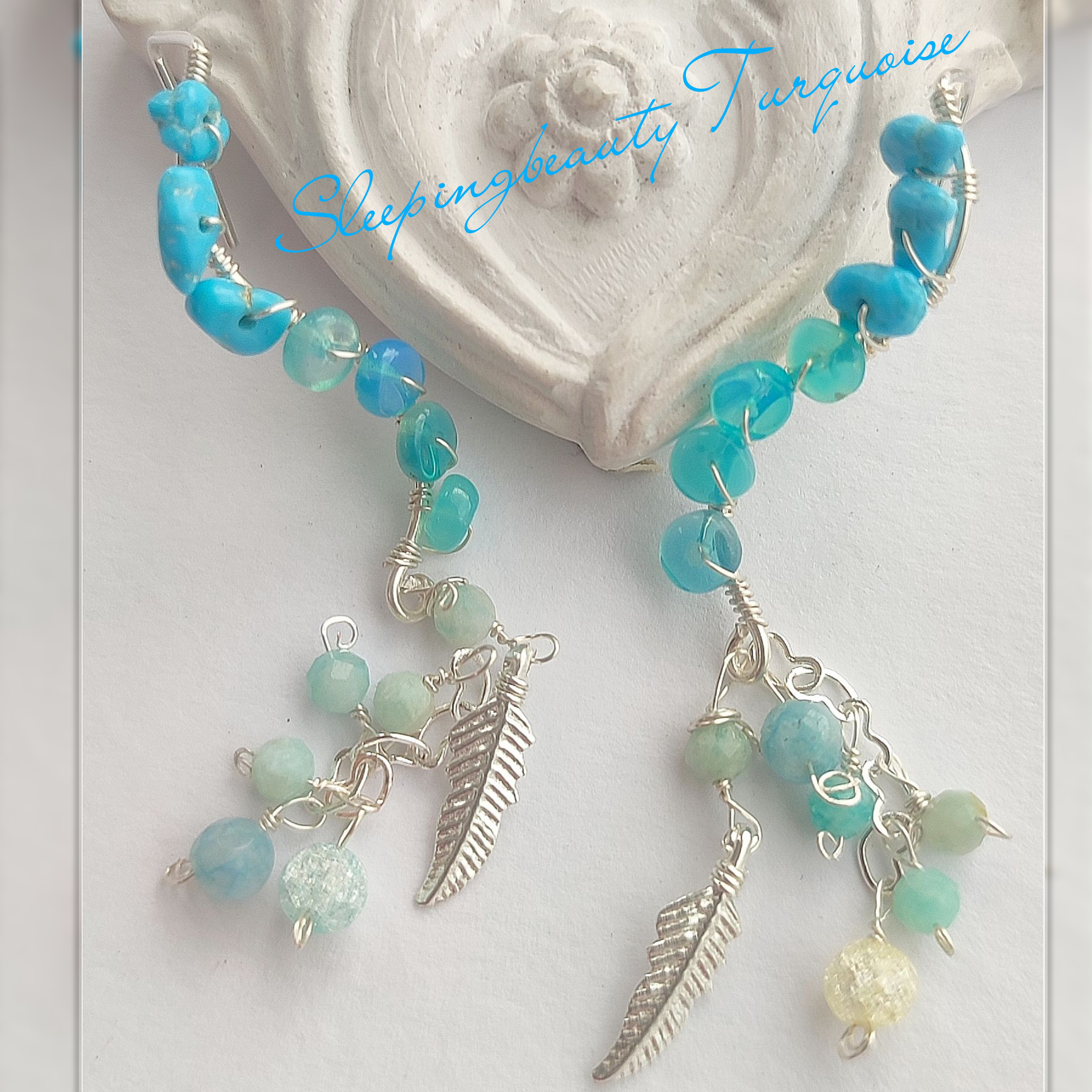 純銀 スリーピングビューティーターコイズ パライバブルーオパール フェザーピアス  シルバー925 贈り物　お出かけ