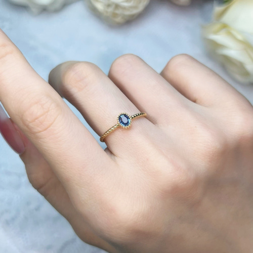 K18天然サファイアリング