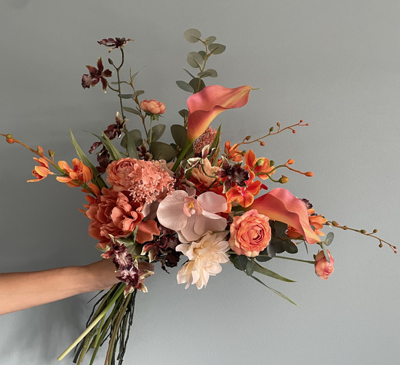 テラコッタブーケオレンジブーケアーティフィシャルフラワーブーケ
