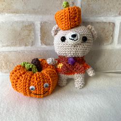 かぼちゃ ハロウィン あみぐるみ かぼちゃ帽子のくまちゃん あみぐるみ