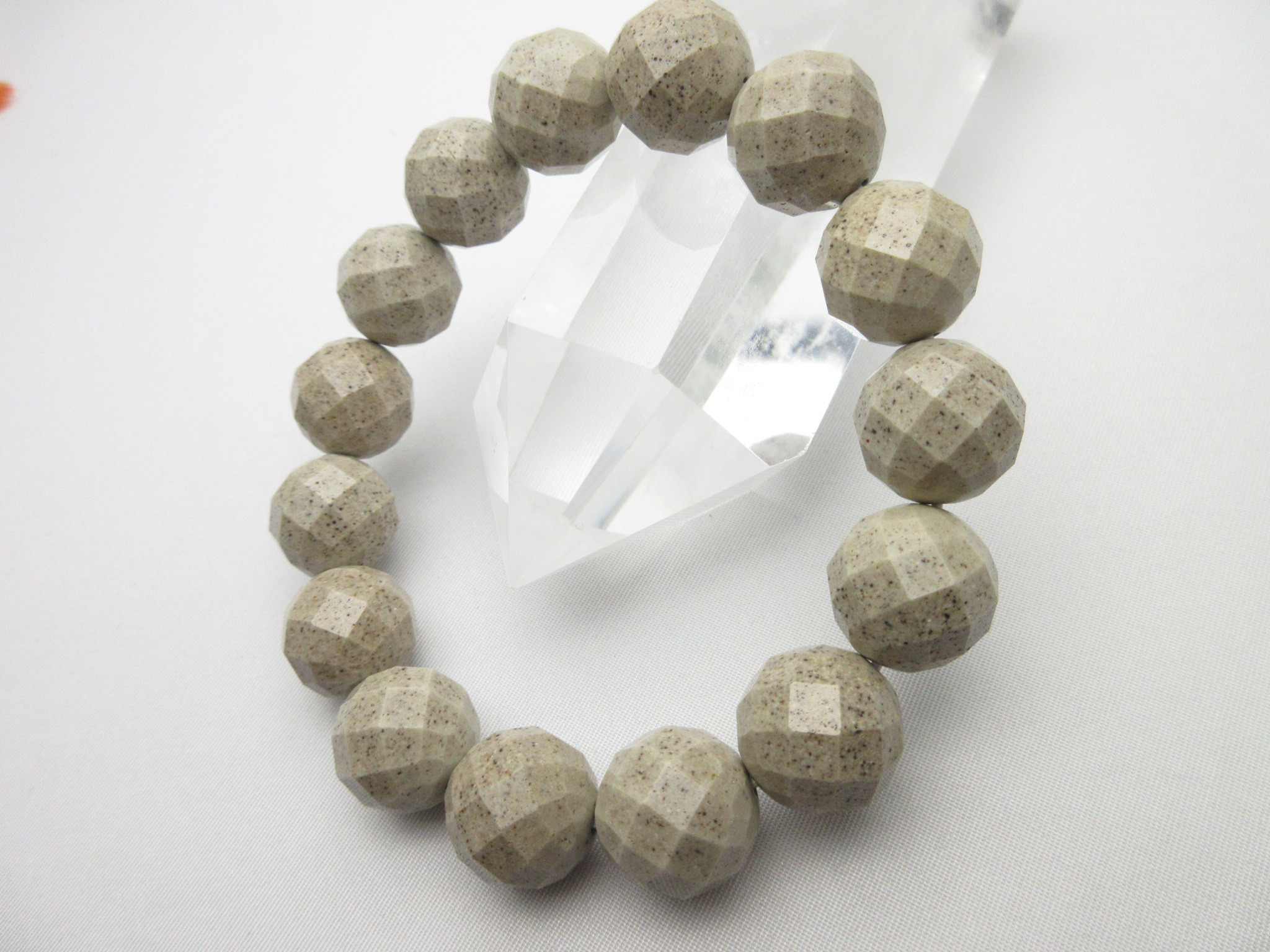 【64面カット】/【北投石ブレスレット】/size(約17cm)/玉size(約14㎜)/《健康石》/1402t5