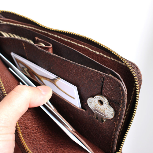 猪 本革 長財布 皮なめし 小さな野生本革ロングウォレット「猪鹿長」財布 長財布の最小サイズ L