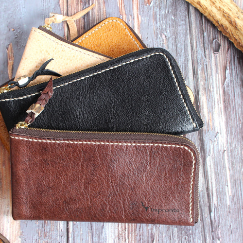 小さな野生本革ロングウォレット「猪鹿長」財布 長財布の最小サイズ L