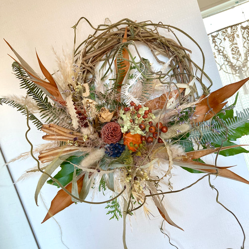 秋の森ドライフラワーリース