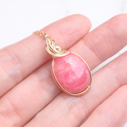 インカローズ✴ワイヤーラッピングネックレス インカローズ ペンダントトップ ワイヤーラッピング ネックレス