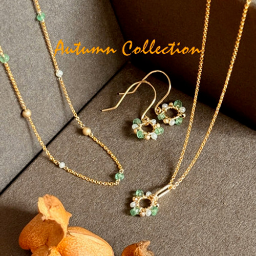 オリエンタルな風に吹かれて」エメラルド パール 真珠 ゴールドビーズ  