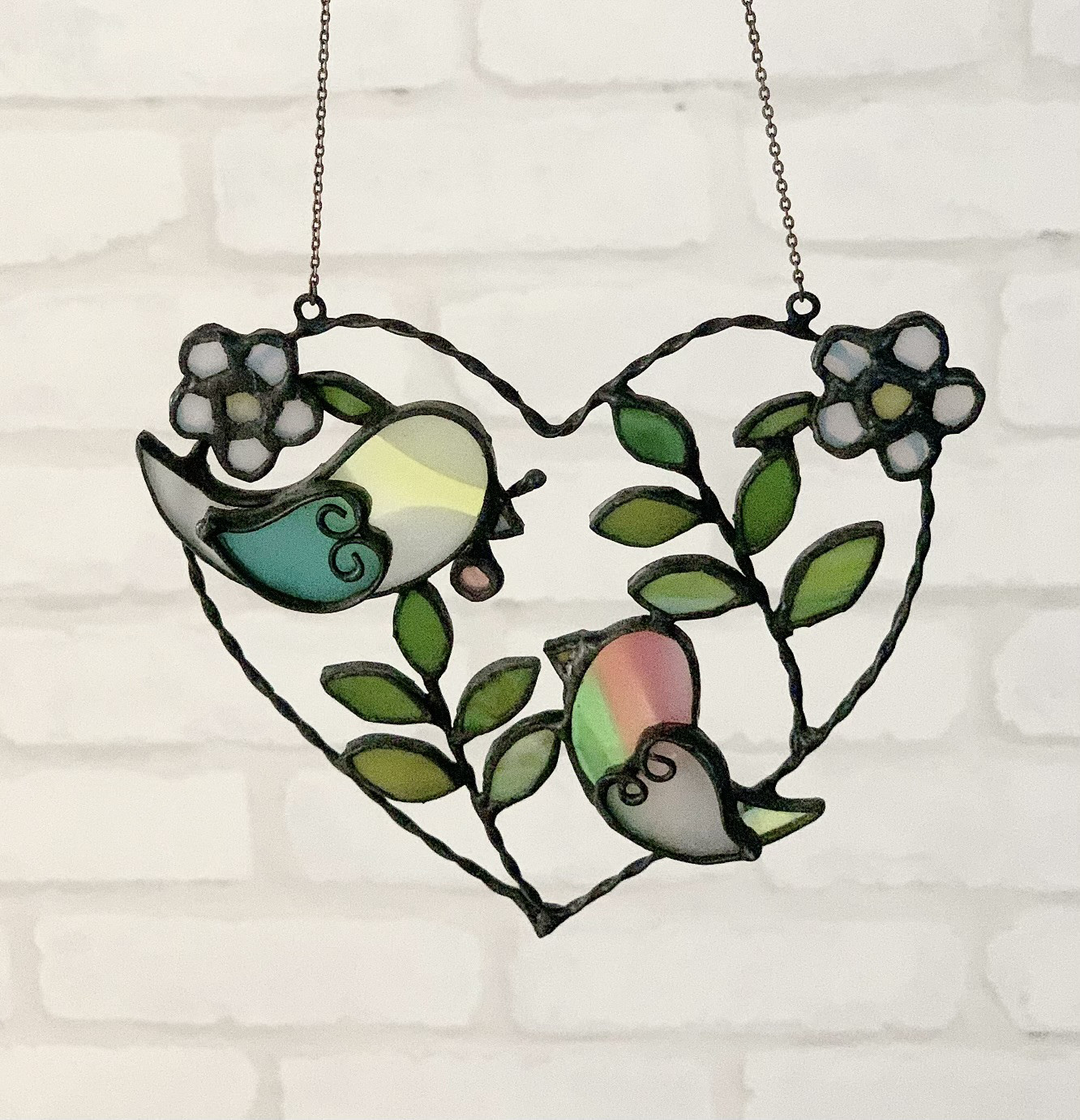 【ステンドグラス】窓辺の可愛い小鳥達