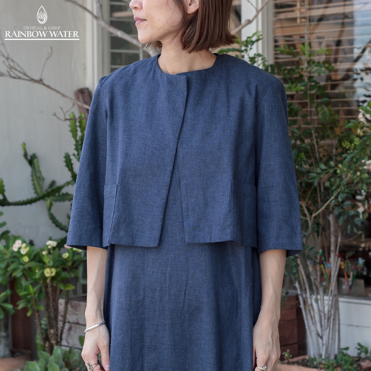 【ヘンプコットン】 ショートジャケット / ネイビー