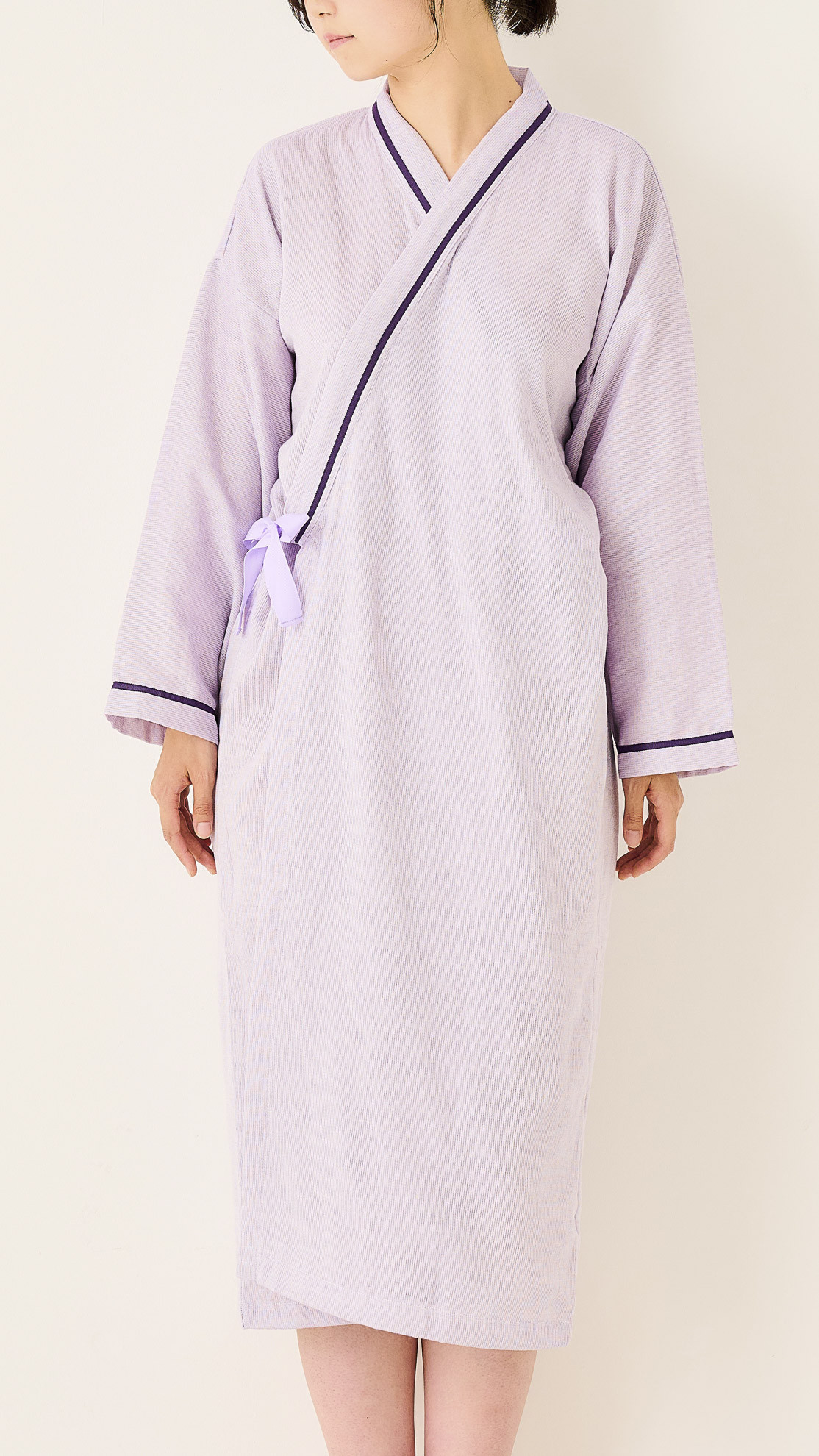 パープル フロシュカエアリーウェア 浴衣タイプ 介護服 在宅介護 入院パジャマ 敏感肌  三河木綿エアリーガーゼ使用