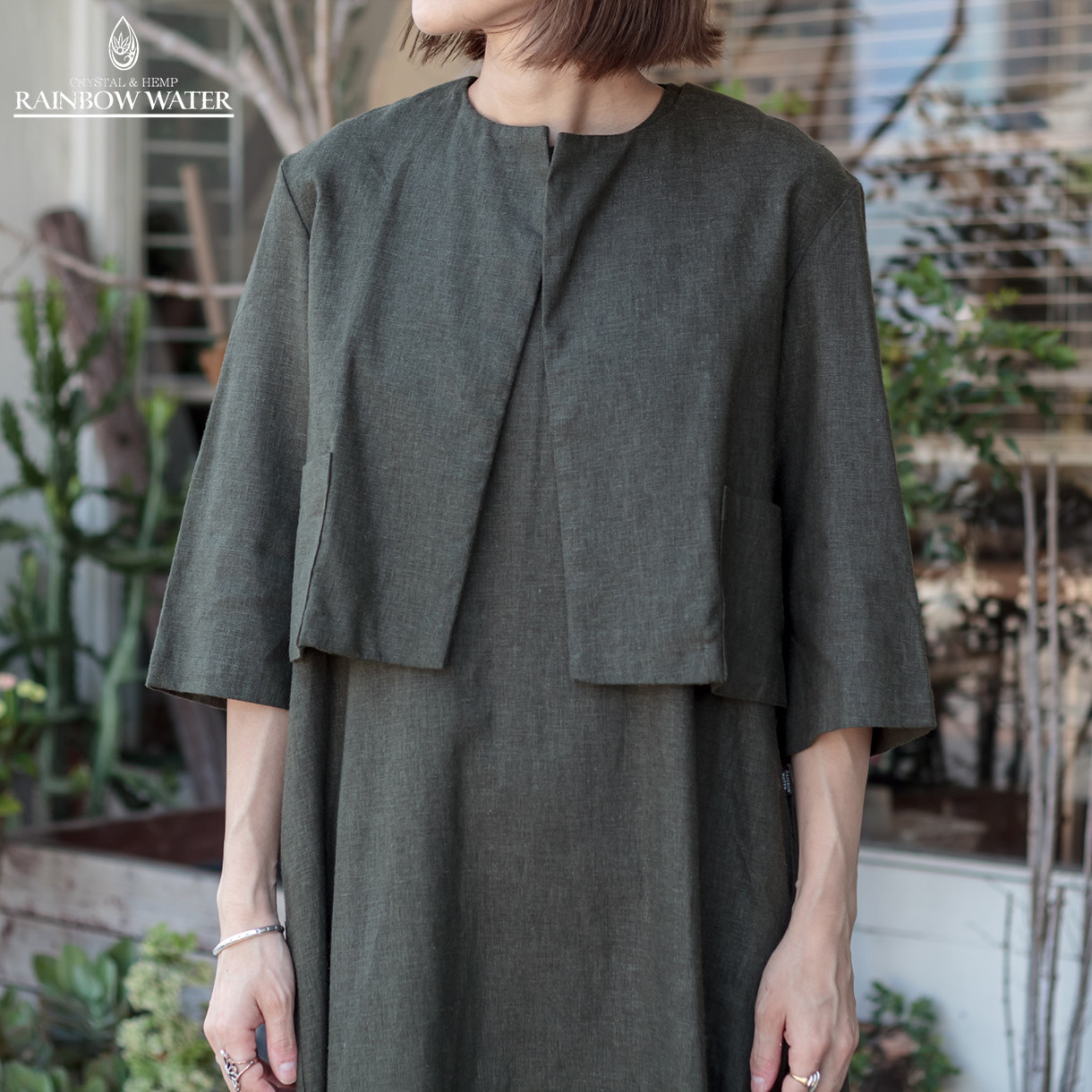 【ヘンプコットン】 ショートジャケット / モスグリーン