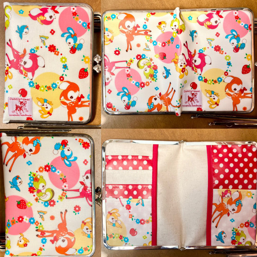 レトロバンビとうさぎ柄 ラミネートがま口母子手帳ケース・お薬手帳