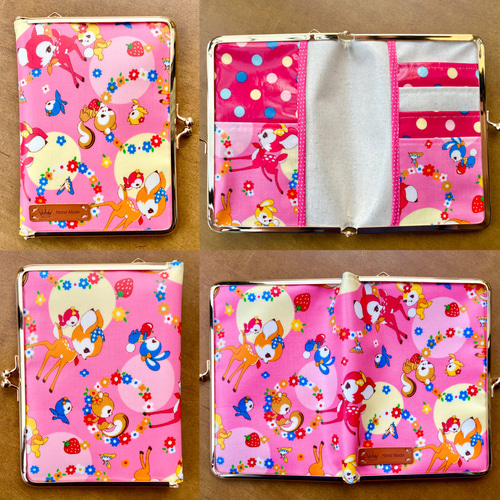 レトロバンビとうさぎ柄 ラミネートがま口母子手帳ケース・お薬手帳