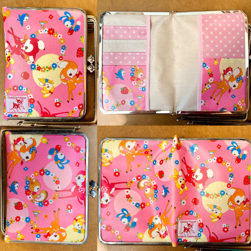 レトロバンビとうさぎ柄 ラミネートがま口母子手帳ケース・お薬手帳