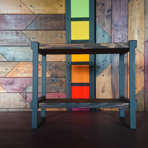 マットブラックでアイアンな2段オープンシェルフ♪ 153×362×297mm