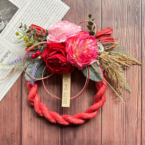 【74】フラワーリース　しめ縄リース　しめ縄　しめ縄飾り　お正月飾り How to make a shimenawa wreath made from flower paper and origami