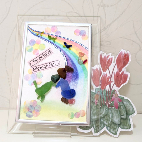 ＊虹と紫陽花で超Happy！＊シーグラスアート 天然石 虹と紫陽花で超Happy！＊シーグラスアート 天然石 雨上がりの