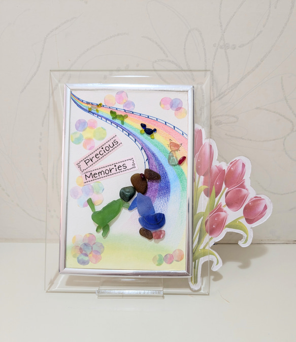 ＊虹と紫陽花で超Happy！＊シーグラスアート 天然石 虹の橋 大切な思い出 シーグラスアート 立体・オブジェ igharu on time