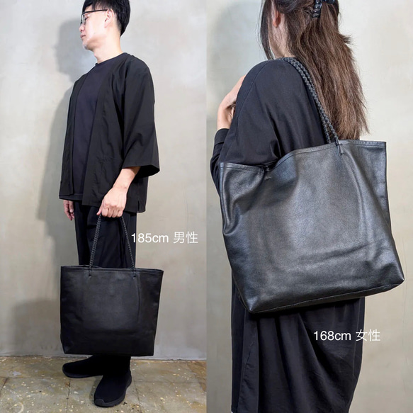 クッションコードトート Ｌサイズ・手入れ不用の軽量牛革 ／-LESS 2枚目の画像