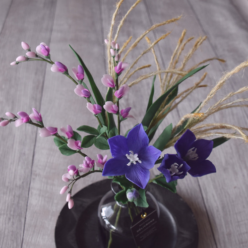 ◇粘土のお花◇ 秋の花 桔梗（キキョウ）・萩・ススキ