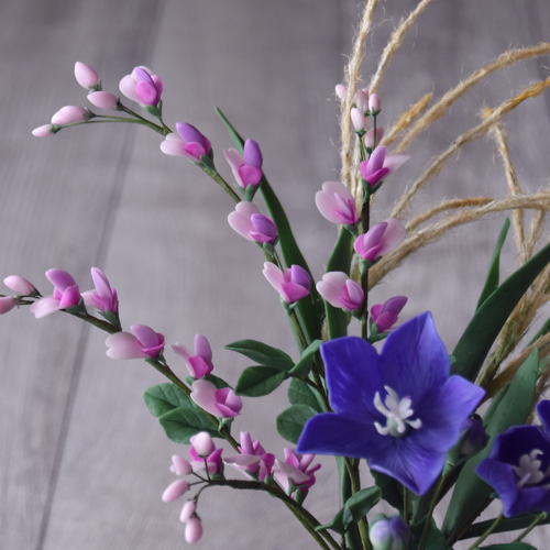 ◇粘土のお花◇ 秋の花 桔梗（キキョウ）・萩・ススキ