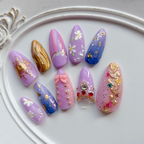 プリンセスネイル パープルネイル ピンクネイル ネイルチップ（つけ爪