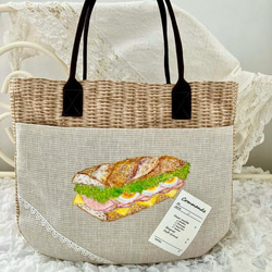 【MIMOSHIGE〜ミモシゲパンバッグ３号】お出かけにぴったり！ハンドメイド 布　バッグ　パン　手描き　　 1枚目の画像