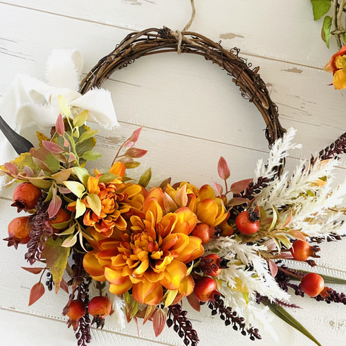 sale ¥4200→¥3.,500 バンパスとオレンジマムのリース 玄関ドアリース