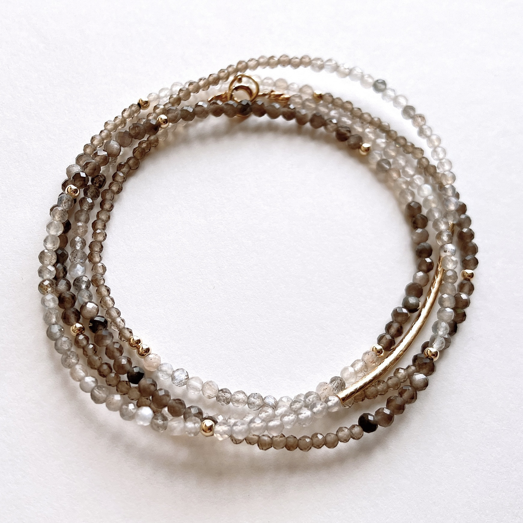 天然石 ブラウンジュエルの4連ブレスレット（K14GF）