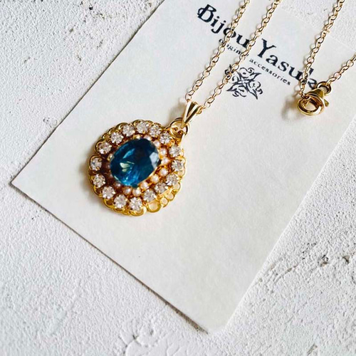 ロンドンブルートパーズ カボション 天然石 ペンダントトップ チェーン