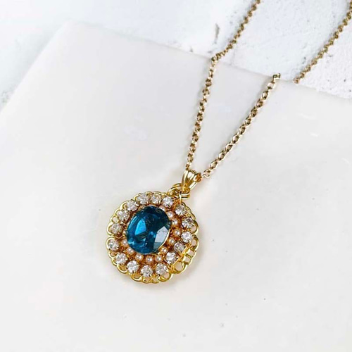 ロンドンブルートパーズ カボション 天然石 ペンダントトップ チェーン