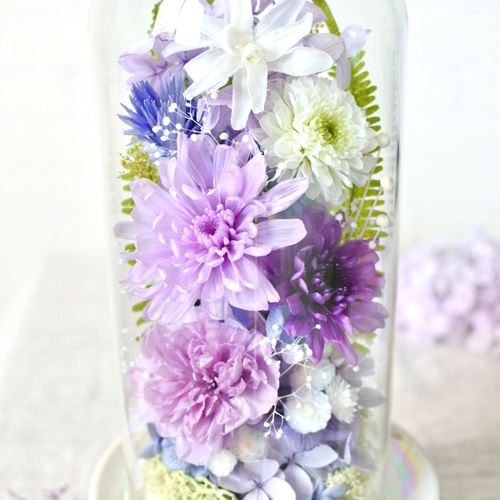 特選仏花　蓮の花　ガラスドーム　中サイズ一対　造花無し　プリザーブドフラワー 特選仏花 ガラスケース特大一基 造花無し 蓮の花 胡蝶蘭