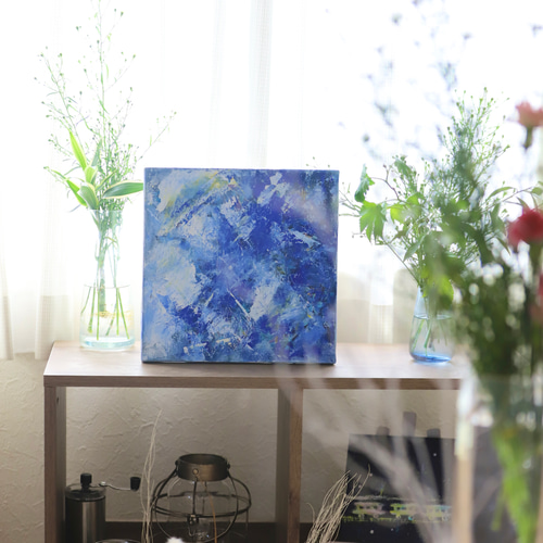 原画】抽象画 群青 273×273mm 絵画 キャンバス ましかく 送料無料 絵画