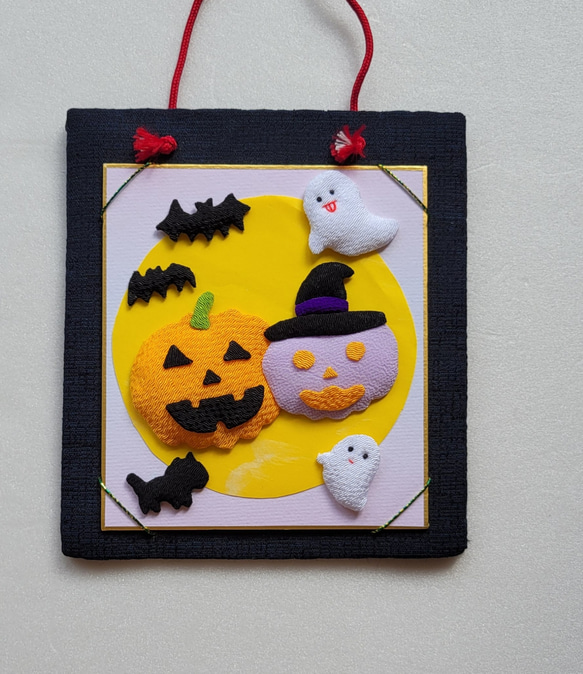 ちりめん細工 ハロウィン お化けかぼちゃとクロネコ、オバケ、コウモリ
