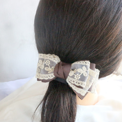 【選べる3色】グログランとレース 刺繍リボンのアーチ型ヘアクリップ バレッタ お呼ばれ 通勤 リボン 母の日 大人 11枚目の画像