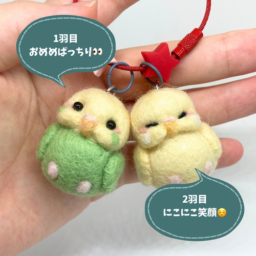 受注制作/双子インコちゃんジャラキー/羊毛フェルト 羊毛フェルト