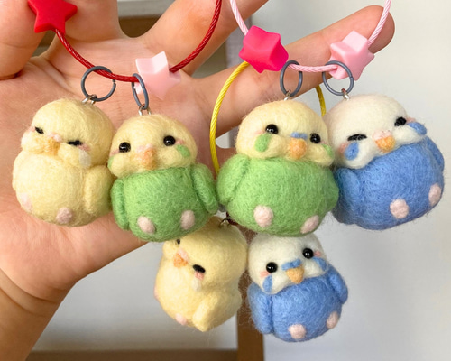 受注制作/双子インコちゃんジャラキー/羊毛フェルト 羊毛フェルト