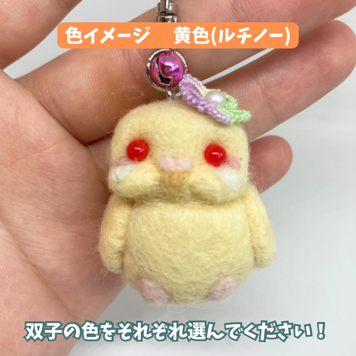 受注制作/双子インコちゃんジャラキー/羊毛フェルト 羊毛フェルト