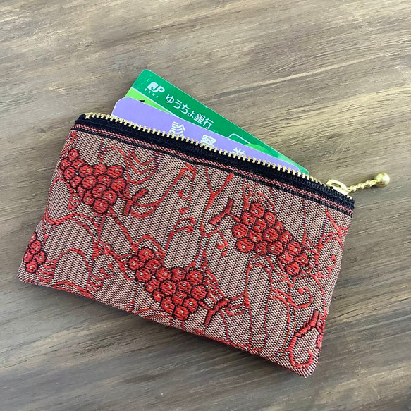 畳縁　硬幣錢包　名片夾　紅葡萄　日式　可爱 第1張的照片