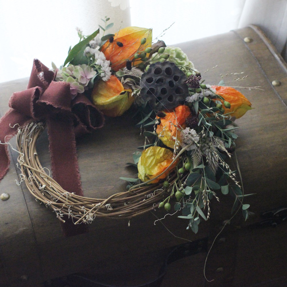 専用＊winter＊コットン＆ホオズキ ドライフラワーリース 楽天